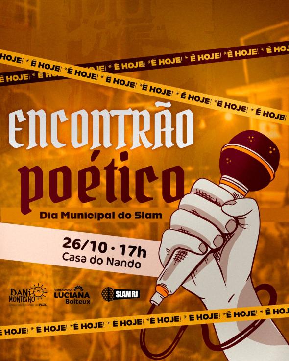 Card de divulgação do Dia Municipal das Batalhas de Poesia Falada (SLAM) do Rio de Janeiro.